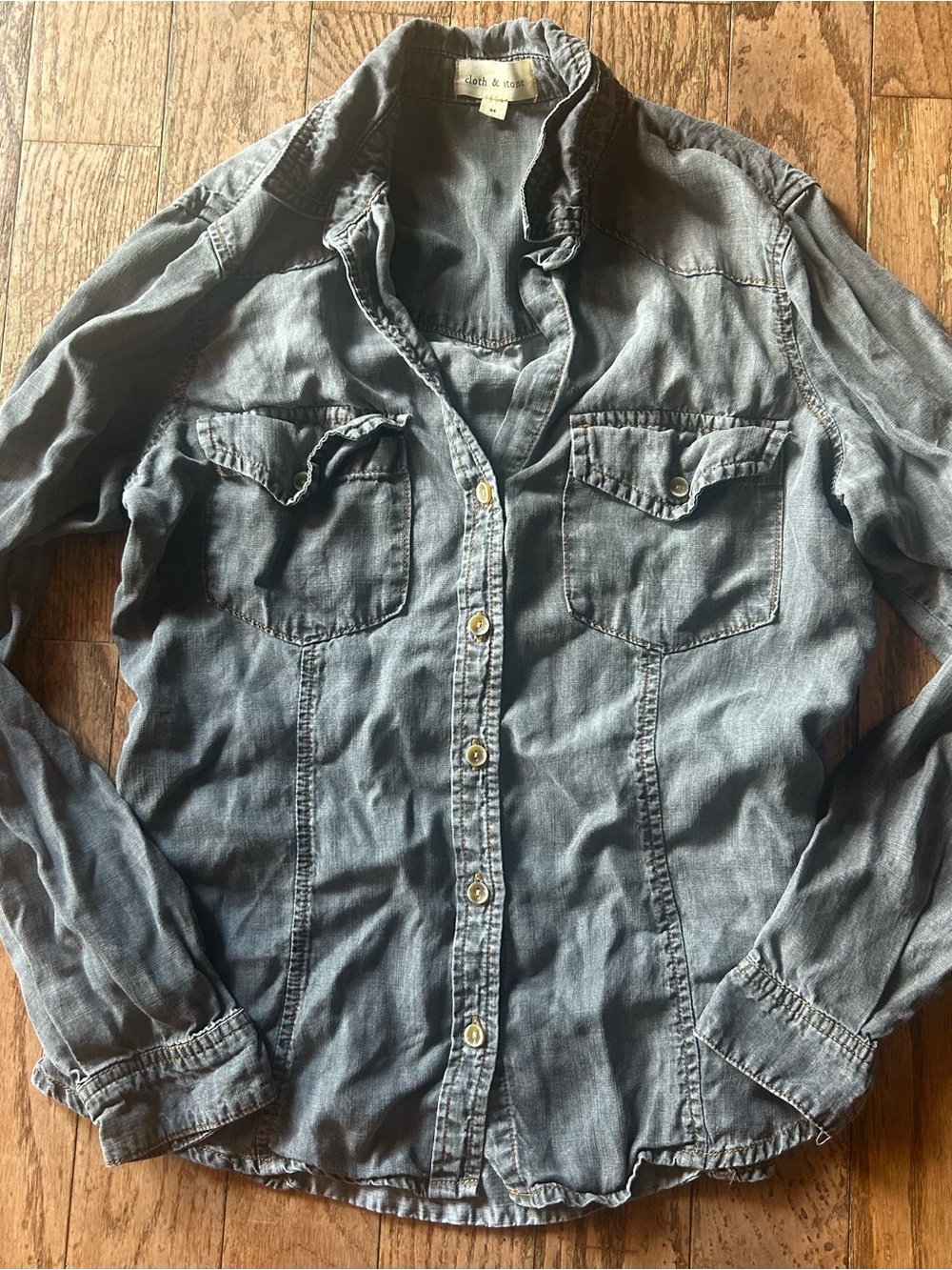 cloth & stone Washed Denim Button-Down Shirt - Faded Blue